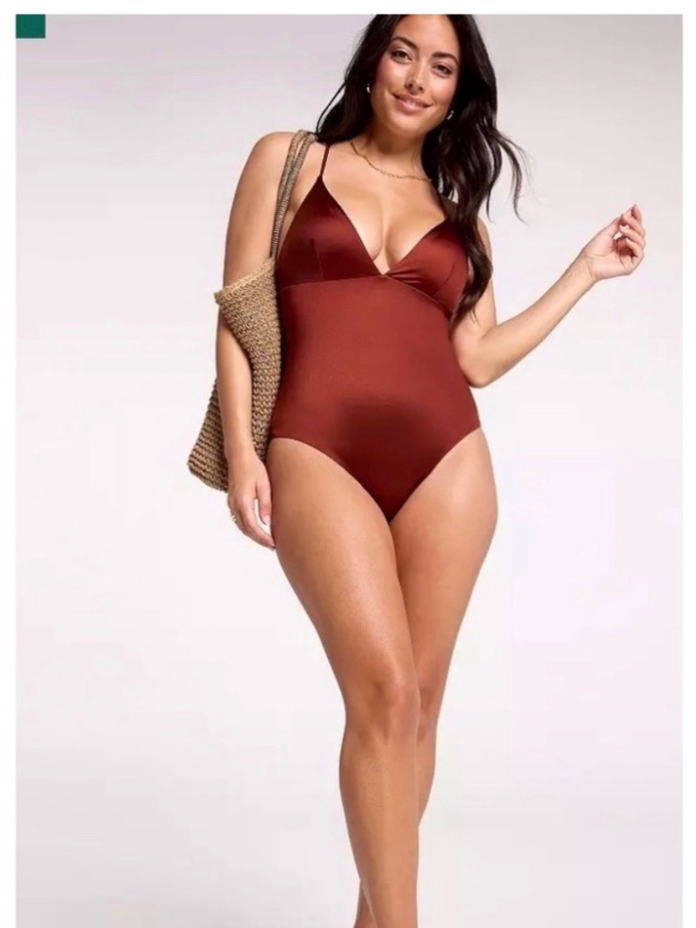 NWT CALIA Triangle Strappy Back One Piece Swimsuit Red Brown Shine 10
